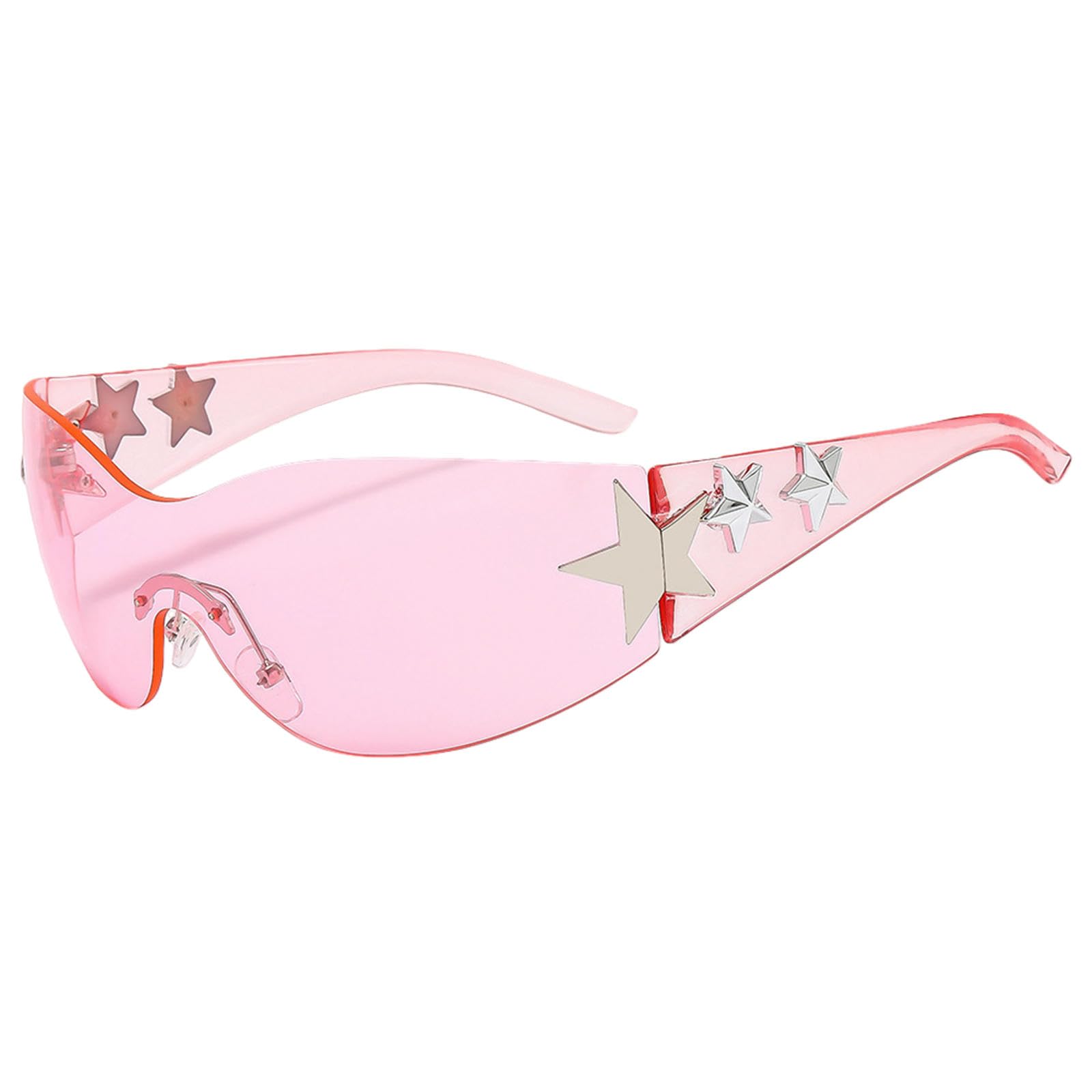 Gyios Women's Transparent Pink Sunglasses Rimless Star For Men, Oversized Wrap Around Shades One Piece Unisex