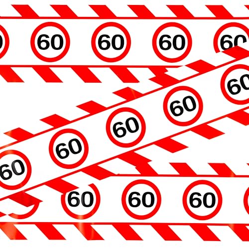Tiwoca 60 Geburtstag Deko lustiges Absperrband rot weiß mit Verkehrszeichen als originelle und witzige Geburtstagsdeko für einen gelungenen 60 Geburtstag Mann oder Frau