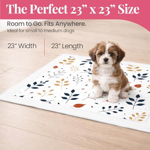 Image of Pupiboo Disposable Dog and Cat Training Pads - Leaves Pattern, Highly Absorbent Pee Pads, Leak Proof Backing, Pheromonal Attractant for Housebreaking & Potty Training - 23x23 in (100 Count)