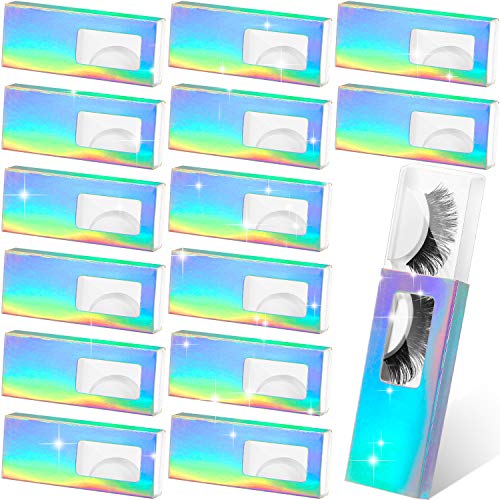 50 Pieces False Eyelash Packaging Box Empty Eyelash Case Glitter Paper Plastic Eyelash Storage Box False Lashes Holder Storage Box with Lash Tray for Women Girls Makeup False (Holographic)