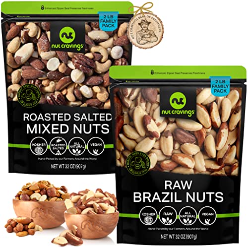 Raw Brazil Nuts + Roasted Salted Mixed Nuts 32.Oz 2 Pack Bundle #TOP5