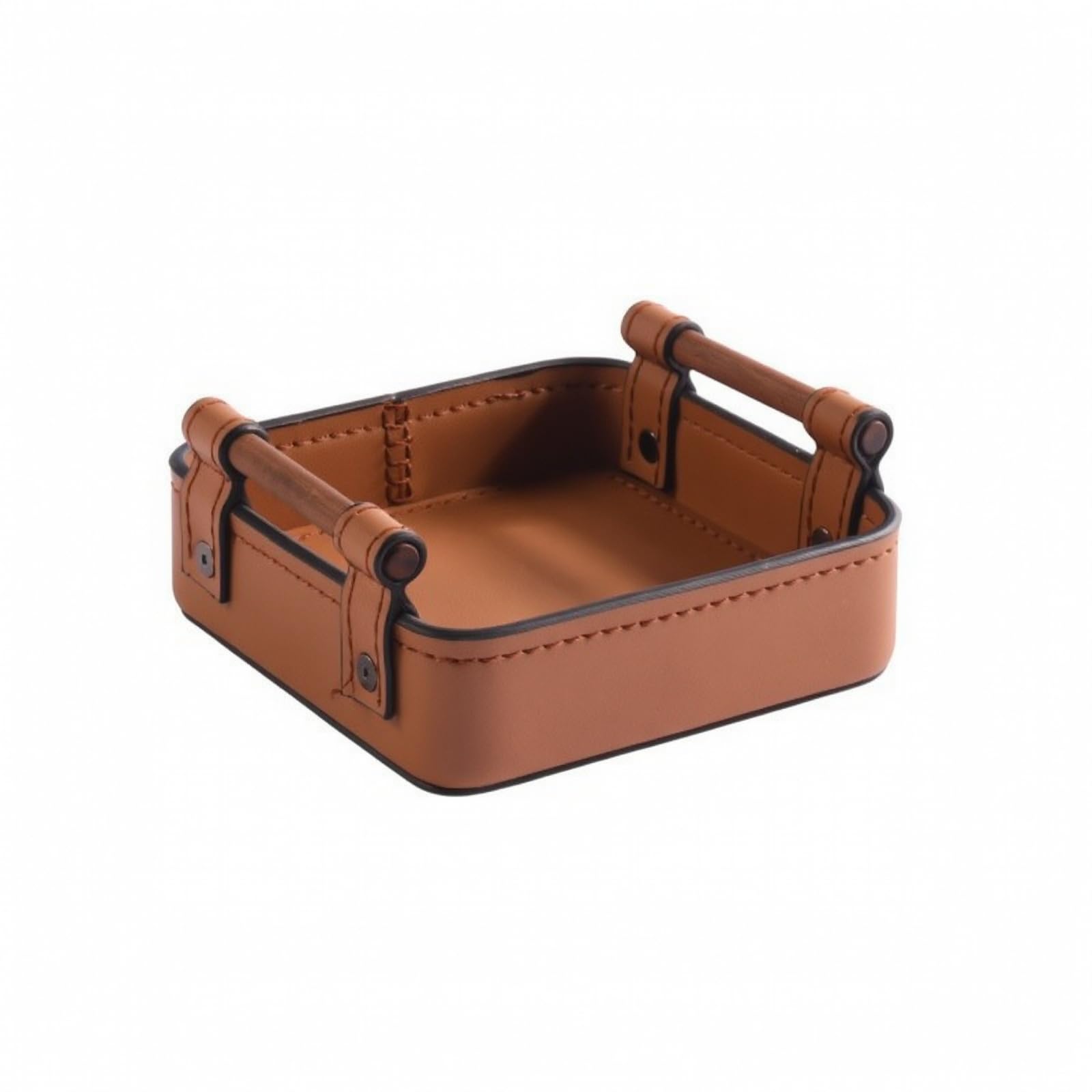 Gralara Cajas Almacenamiento corativas | Multiusos, Caja Piel Sintética con Asa, sin complicaciones, Cajas para Estantería, Tocador, Dormitorio, Salón, Rojo Marrón