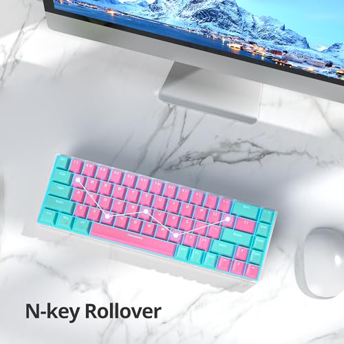 Image of 65 Percent Gaming Keyboard Mechanical with Linear Red Switch, 65% Wired Ultra-Compact Mini Pink Keyboard LED with PBT Keycaps for Ps4 /Ps5 /Xbox(68 Miami)
