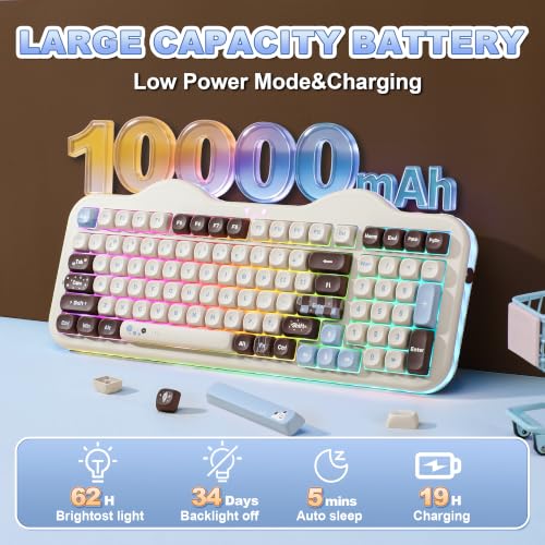 Image of YUNZII C98 Wireless Mechanical Keyboard with Number Pad,98 Key BT5.0 /2.4G /USB-C Hot Swap Gasket Mount with PBT MOA Keycaps,Custom RGB,Cute Cake Keyboard for Win /Mac (Choco, Milk V2 Linear Switch)