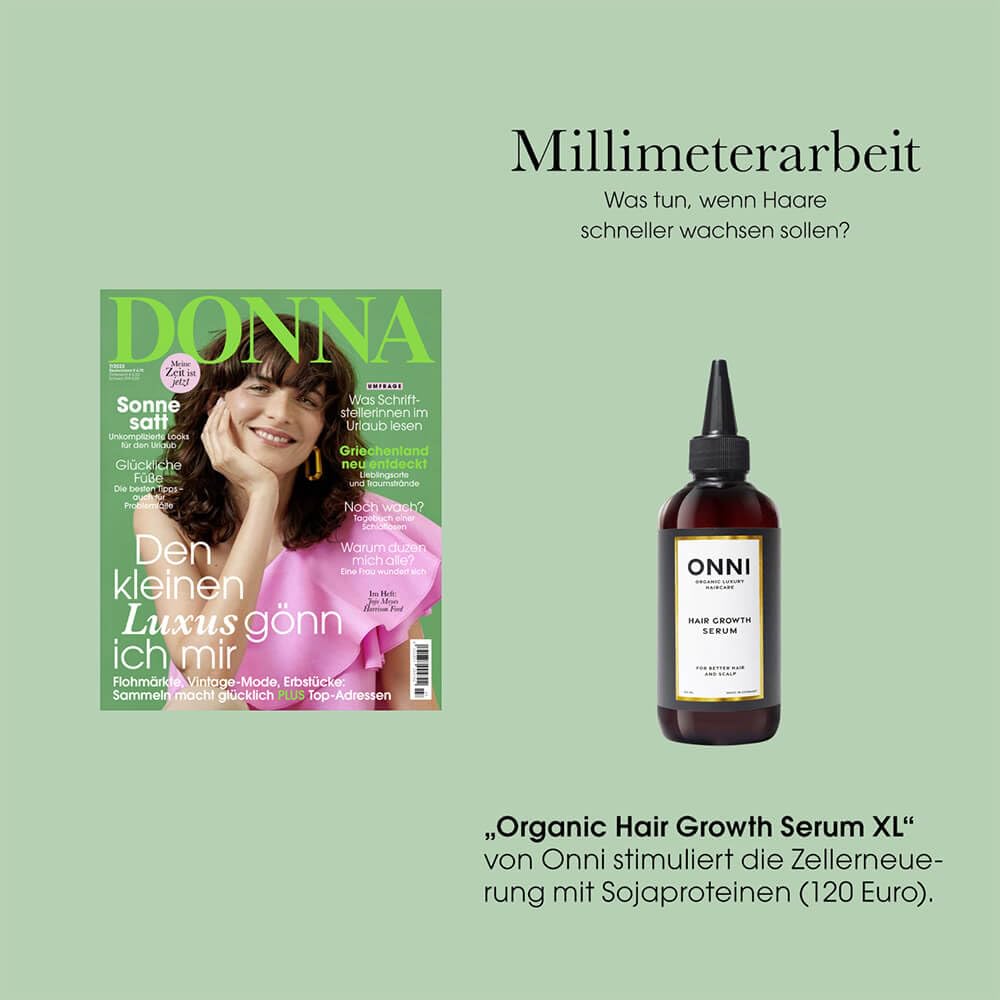 ONNI Serum do porostu włosów, organiczne serum do wzrostu włosów, 200 ml, bez silikonów, siarczanów, parabenów, do pielęgnacji włosów, przeciw swędzącej skórze głowy, wyprodukowano w Niemczech, znane
