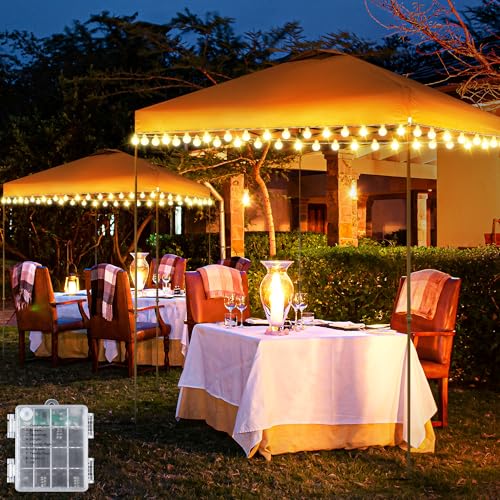 Hohean 2 Pack Canopy Tent Lights, 40ft 80LEDs Canopy Lights Outdoor Battery Powered with 8 Modes, Bright Camping Canopy String Lights for 10'x 10' Pop Up Canopy Tent, Suitable for Tailgate Party