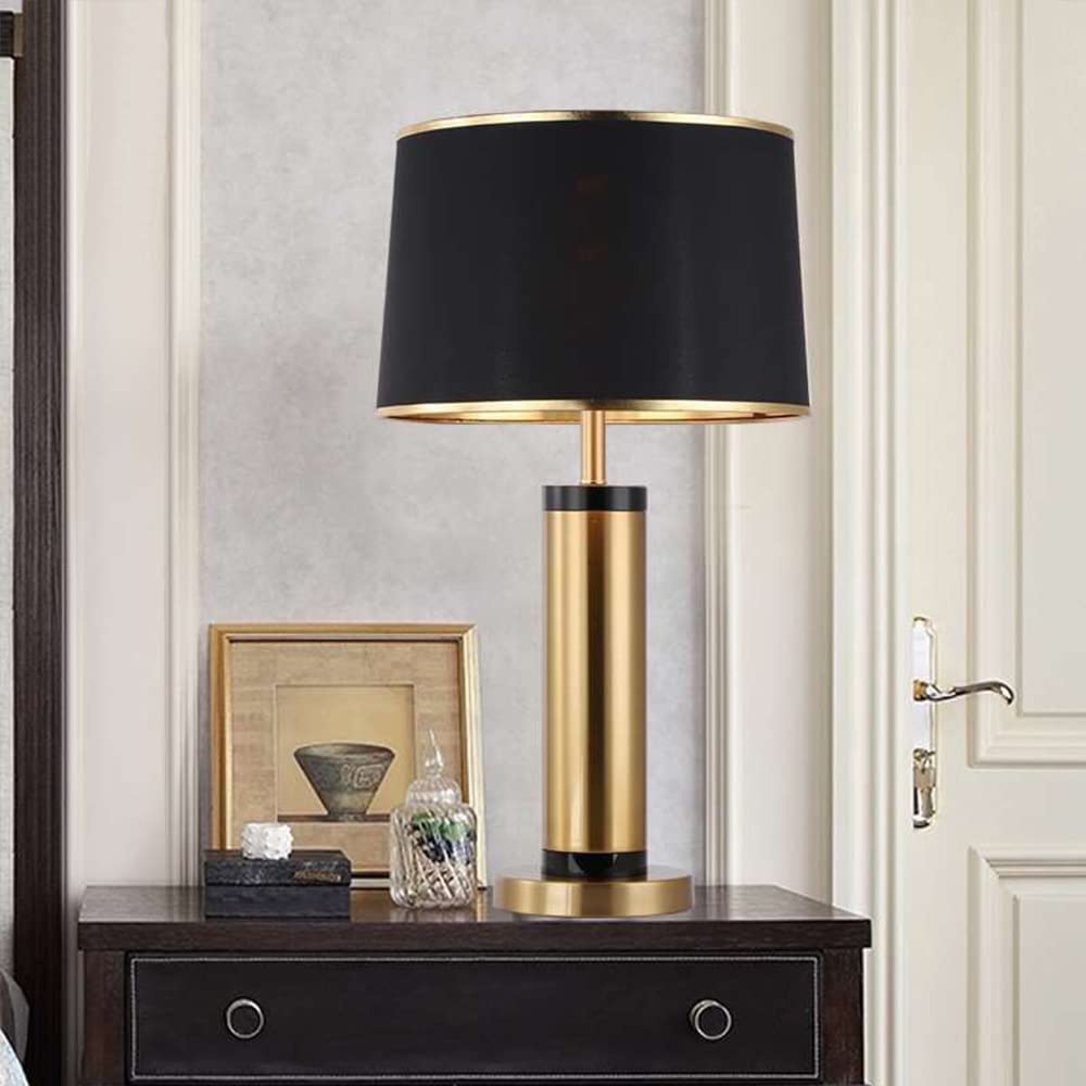 Lámpara de Mesa Blanca negro-metal Pantalla textil de tela para LED E27 Escritorio Salón Lámparas de Mesita de Noche Lámpara Escritorio estudio oficina Dormitorio Sala de Estar, Dorado (negro)
