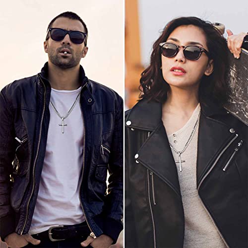 925 Sterling Silver Cross Necklace for Men Women 5mm Stainless Steel Cuban Link Chain for Men Polished Silver Cross Pendant Chain Necklace Diamond-Cut Durable Mens Jewelry Gift 16-28 Inches2