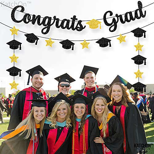 Image of Graduation Decorations 2026 | Glitter Black and Gold Congrats Grad Banner - 10 Feet | Black and Gold Graduation Banner | Cap Garland for 2026 | 2026 Grad Party Decorations, KatchOn