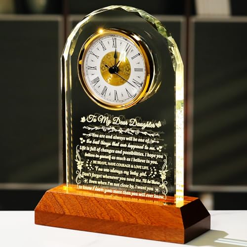 Image of Arikyrist Daughter Gifts from Mom Dad with Wooden Light Base, Birthday Graduation Gifts for Adult Daughter Crystal Clock Keepsake to My Daughters on Christmas Valentines Graduation Table Decor