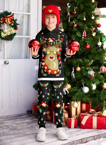 BesserBay Boys Christmas Ugly 2 Pcs Sweatshirt Set with Pockets 4-14 Years2