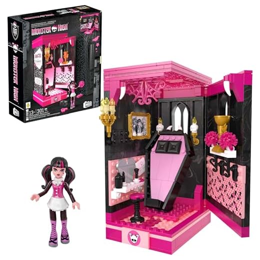 Mega Monster High Coffret de Construction Biblio-Crypte de Draculaura, avec 301 pièces, Figurine articulée, pour Les collectionneurs, HXJ88