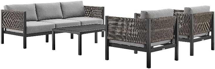 Juego de muebles de patio al aire libre de tela moderna de 4 piezas en gris