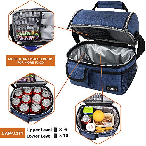Opux Insulated Dual Compartment Lunch Bag For Men, Women | Double Deck Reusable Lunch Pail Cooler Bag With Shoulder Strap, Soft Leakproof Liner | Large Lunch Box Tote For Work, School (Navy), Standard #TOP5