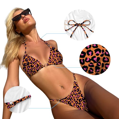 Image of MIKETAI Sexy Bikinis for Women 2 Piece Bikini Spaghetti Strap Swimsuits Solid Color Bathing Swimwear Triangle Bathing Suit