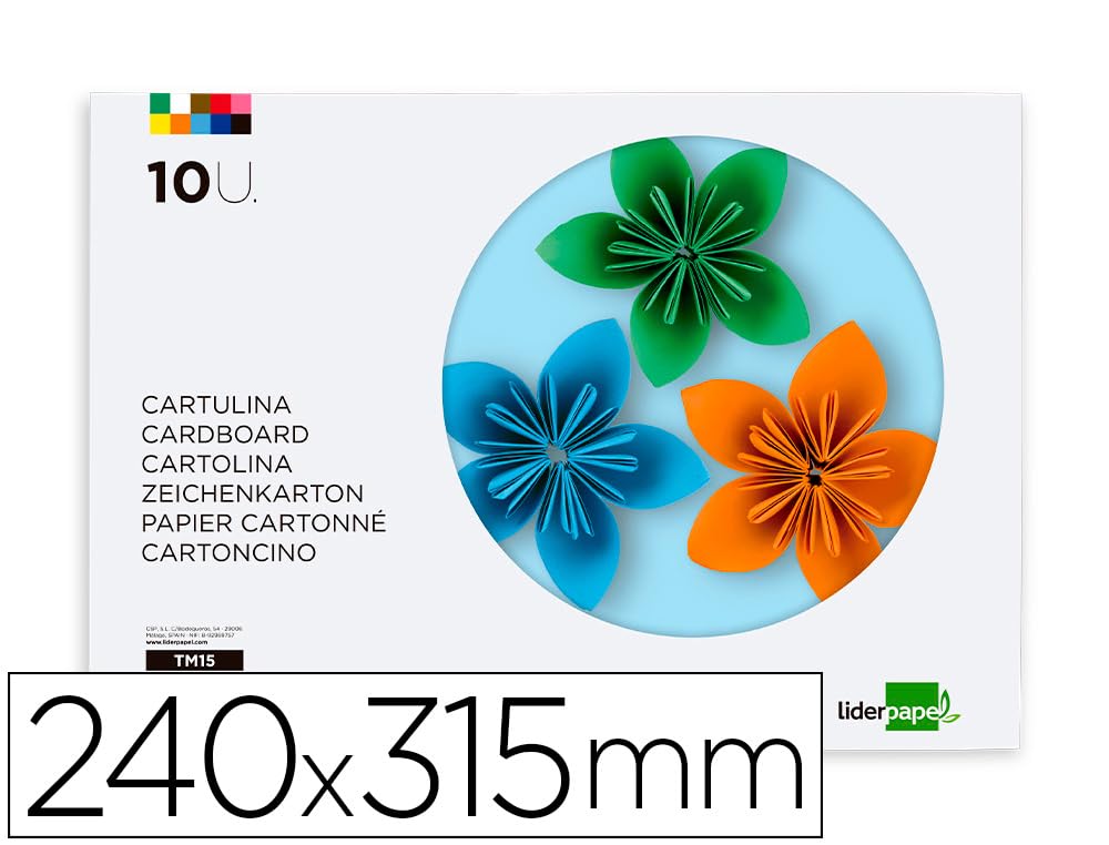 Blocco lavori manuali leiderpapel cartoncino 240x315mm 10 fogli 5 colori neon + 5 colori intensi