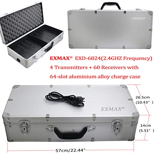 EXMAX® EXD-6824 Handfree 2.4G Wireless Tour Guide System 9999 Channels for Church Translation Equipment Tour Guide Interpreter Coach Trainee Worship (4 Transmitters 60 Receivers 64-slot Charging Case) miniatura 2