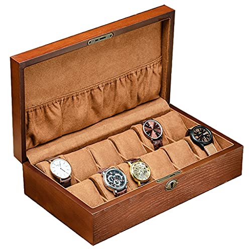 Boîte de montre 12 fentes en bois et coffret vitrine verrouillable