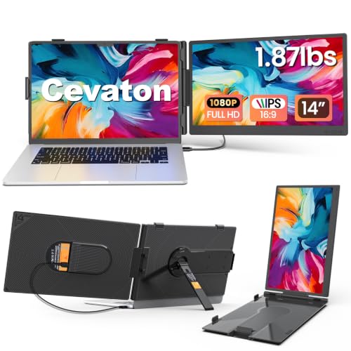 Image of Cevaton 14.2 inch Laptop Screen Extender, 1.87 lbs Ultra-Thin Portable Monitor for Laptop, 1080P FHD Lightweight Travel Monitor for 14 inch-17.3 inch Laptops, Plug & Play, Compatible with Mac /Chrome /Wins /Android