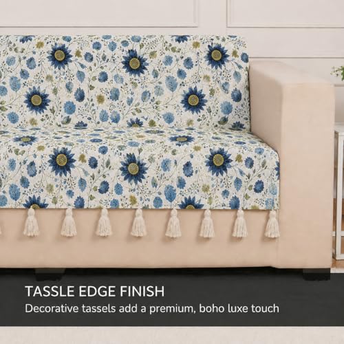 Image of STITCHNEST 'Eden Weaves Collection Series' 3 Seater Sofa Cover - Full Coverage| Elegant Woven Fabric, Decorative Tassels, Washable & Durable for Modern Living