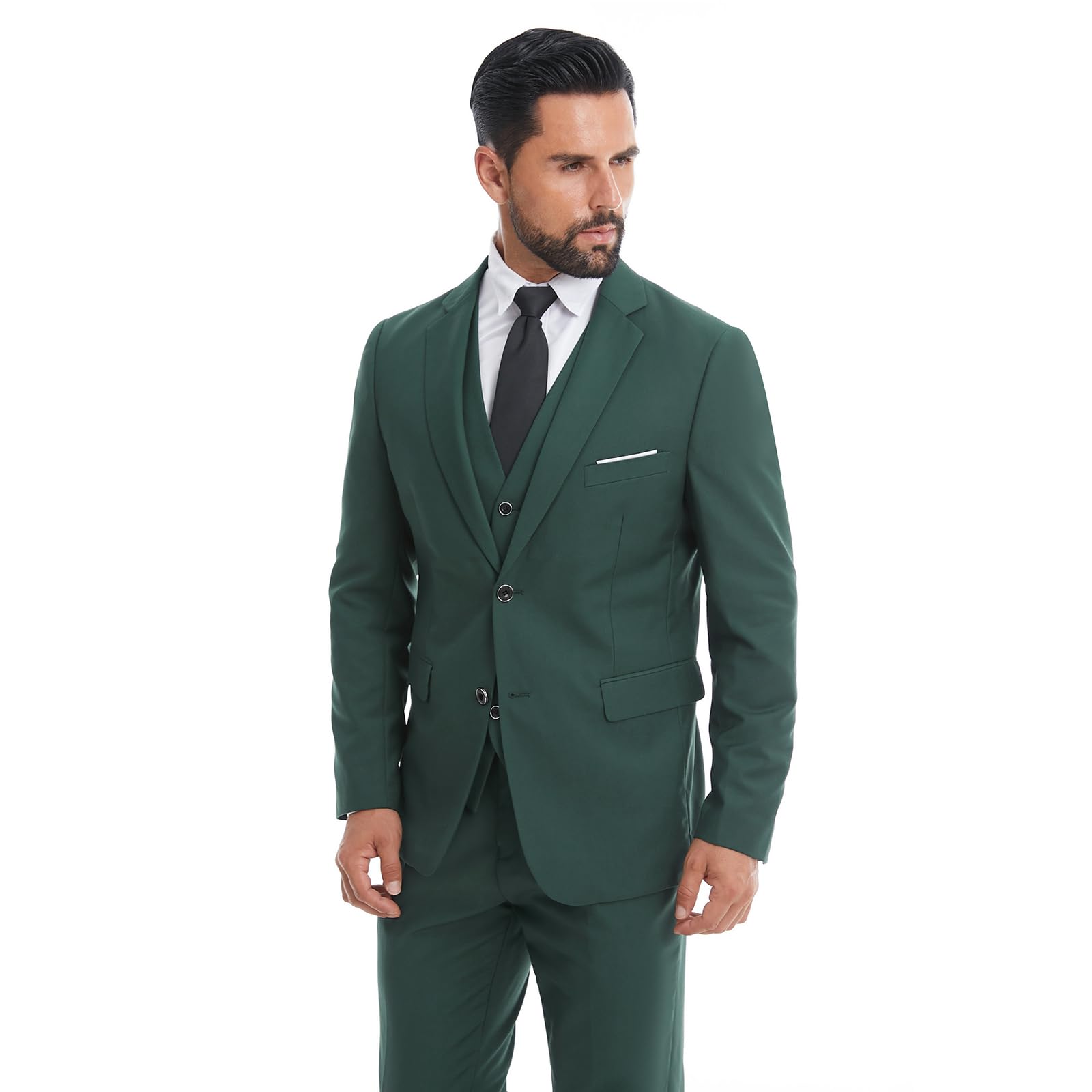 MODFUL Costume 3 pièces pour homme, coupe ajustée, deux boutons, smoking, blazer, gilet, pantalon, ensemble de mariage