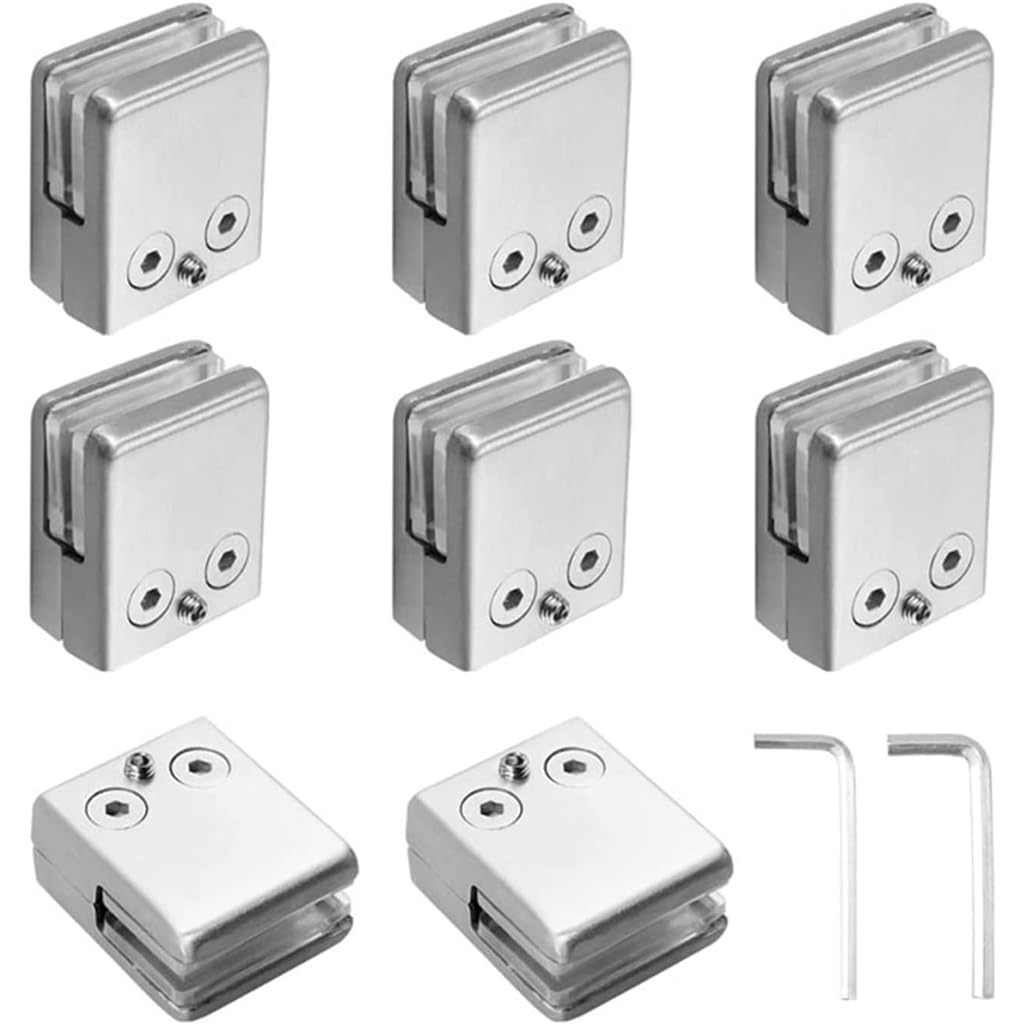KUCEDXJTE 8pcs Glass Clamps Square s Stainless Steel Glass Clips Adjustable Glass Floor Clamp for Balustrade Spigot Clamp More Reliable,Glass Railing Clips(8~10mm)
