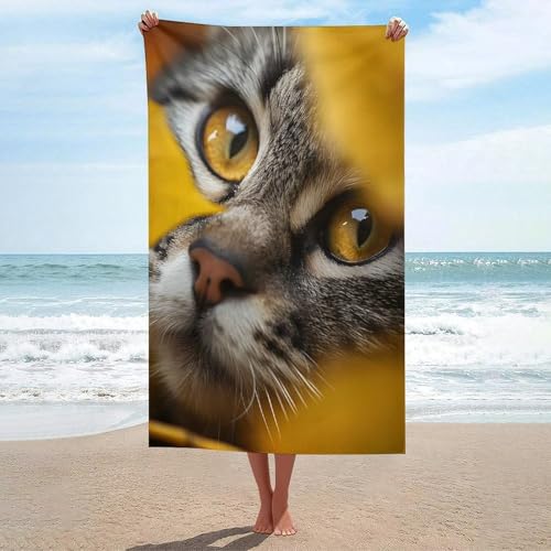 Serviette de plage anti-sable chat tabby 130 x 80 cm pour bain et sauna