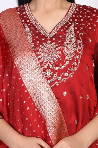 Ensemble Kurta Anarkali rouge pour mariages et soirées - 3