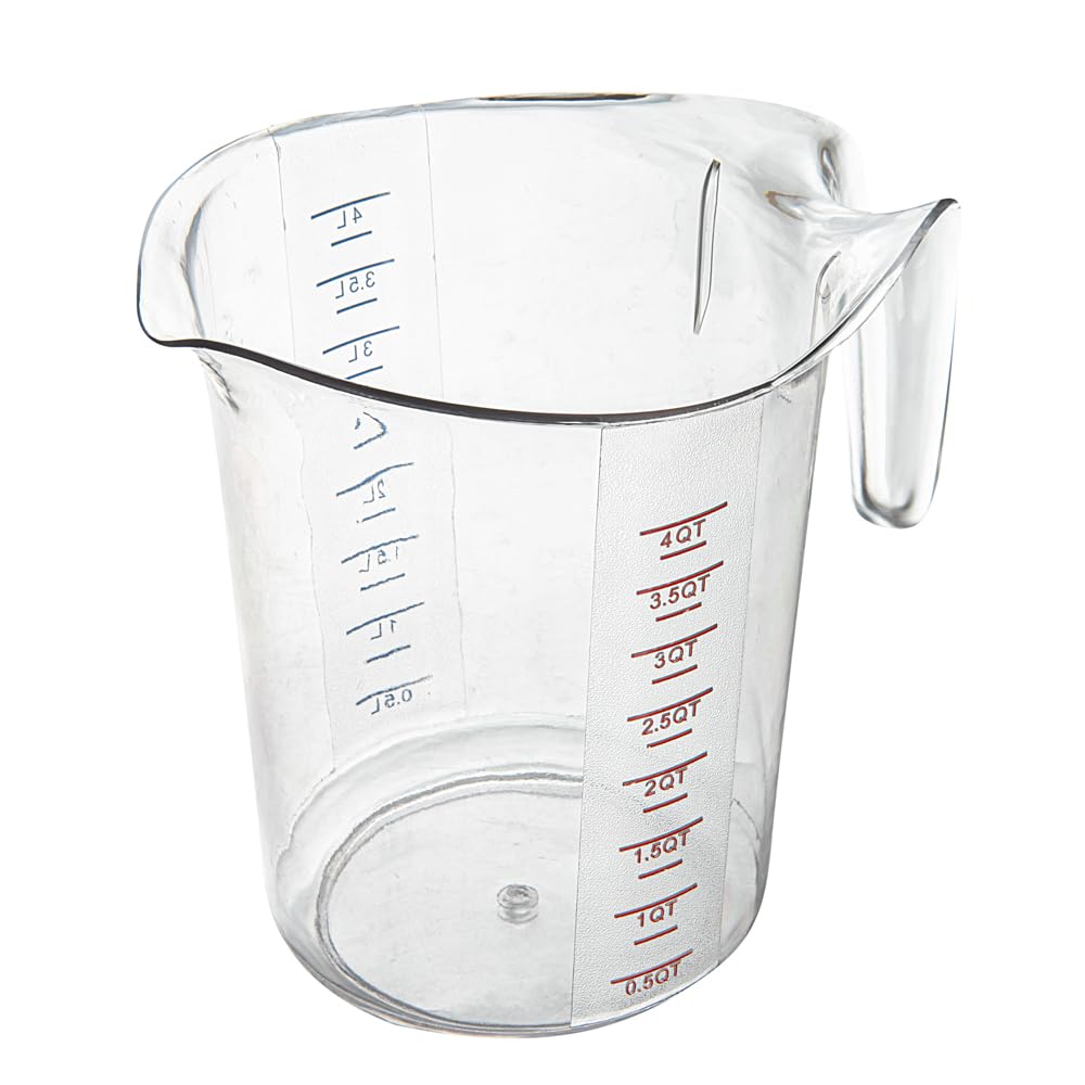 RW Base - Tarros medidores de 4 cuartos de galón, 10 vasos de medición duraderos, unidades métricas e imperiales, boquilla en forma de V, tazas medidoras de plástico transparente, mango con agarre