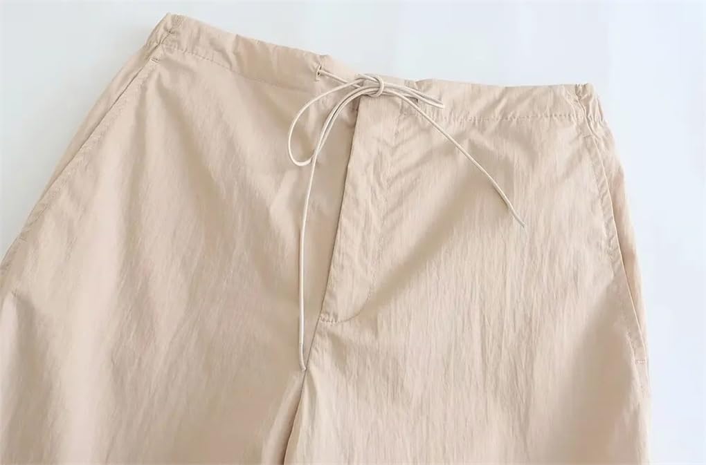 Women's Side Pocket Pleated Vintage High Elastic Waist Drawstring Trousers