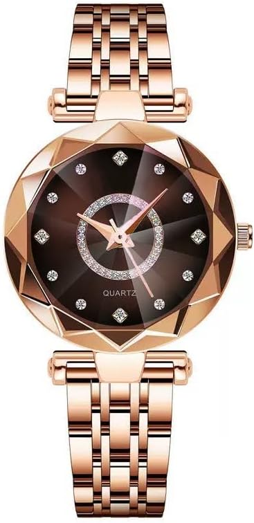Women Watches with Bracelet Rose Gold for Lady Elegant Stainless Steel Strap Fashion Analog Creative Diamond Dial Wrist Watch - Image 2