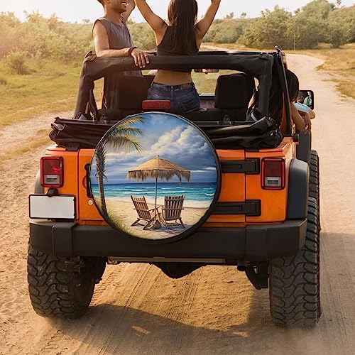 Image of Beautiful Beach Palm Trees Spare Tire Cover Dust-Proof Wheel Tire Cover Fit Trailer, RV, SUV and Many Vehicle 16 Inch
