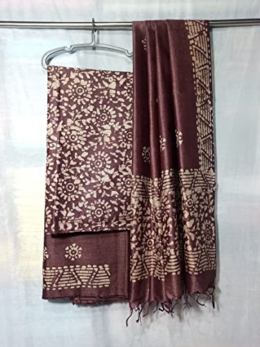 Image of STB-SILK TEXTILES BHAGALPUR Women's Cotton Silk Handcrafted Batik Print Unstitched Salwar Suit Dress Material With Duputta (Maroon)