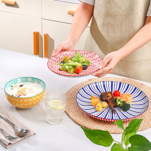 Image of Selamica Ceramic Plates and Bowls Sets,12 Pieces Dinnerware Sets for 4,Scratch Resistant Dish Set,Dishwasher & Microwave Safe, Assorted Colors