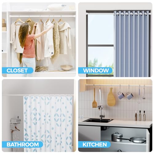 Image of Shower Curtain Rod Spring Tension Rod 30 to 64 Inches 2PCS, Spring Tension Curtain Rod White Expandable for Window Wardrobe Doorway Kitchen