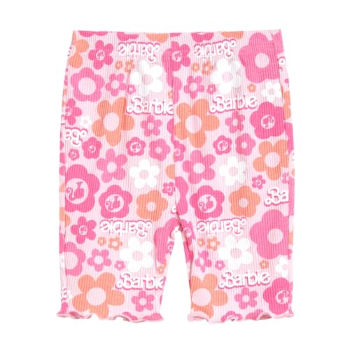 Image of Barbie Floral Girls Ribbed T-Shirt and Shorts Outfit Set Toddler to Big Kid Sizes (2T - 14-16)