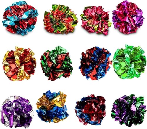 SunGrow 12 Pack Cat Crinkle Balls - 2 Inch Toys for Indoor Pets - Keep Your Feline Energetic & Excited with Vibrant Colors Lightweight Design for Long-Lasting Fun Perfect for Playtime