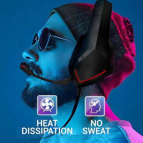 Image of Ant Esports H590 7.1 Surround Sound Gaming Headset, USB Wired Over-Ear Headphones with 50mm Drivers, Noise Cancelling Mic, Red LED, Soft Earmuffs, for PC, PS5, Xbox, Laptop