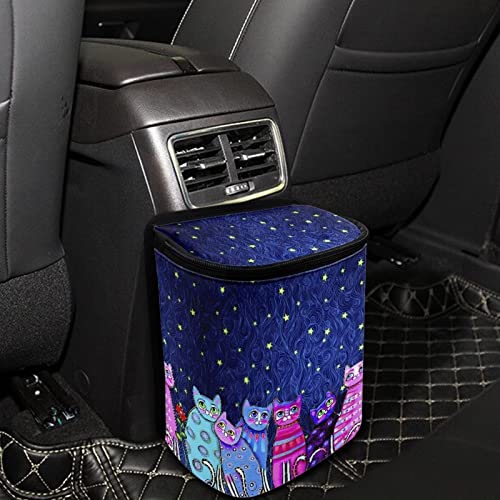 Image of Talayituse Galaxy Cat Print Car Trash Can with Lid, Leak Proof Auto Trash Bag Hanging Vehicle Garbage Can Multipurpose Storage Container for Back Seat Road Trip
