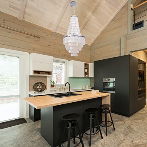 Tochic Capiz Shell Chandelier, Modern Foyer Chandeliers For Dining Room, High Ceiling Lighting Fixture For Living Room, Hanging Boho Coastal French Empire Light For Bedroom, Kitchen Island, Entryway #TOP5