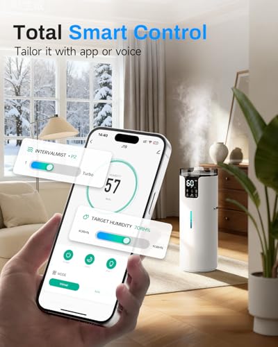 Image of Lacidoll 16L Smart Humidifier large room, Whole house Humidifier for Home 1500 sq.ft with APP /Voice /Remote Control, Ultrasonic Cool Mist Humidifiers for Bedroom, Plants, office with Tube, White