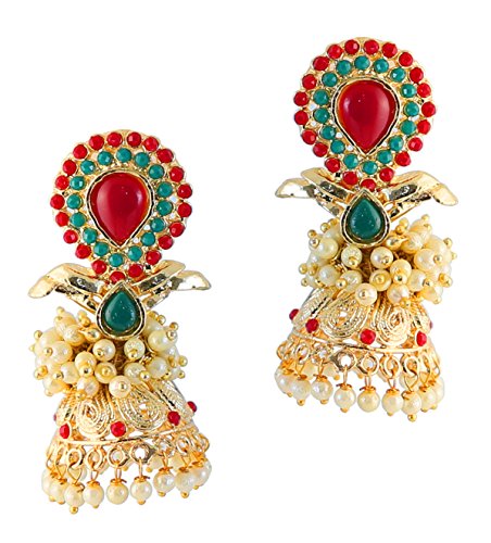 Touchstone India perlas de imitación de bollywood rubí y joyas de diseño pendientes jhumki para mujer Multicolor