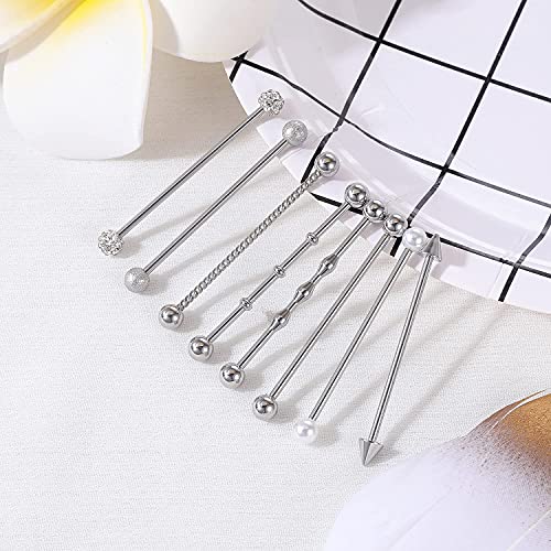 Bodyace 14G Crystal Long Industrial Earrings, Surgical Steel Industrial Bar Piercing Jewelry, Flexible Cartilage Earring Helix Conch Piercing Jewelry For Men Women 1 1/2"(38Mm) (C:20Pcs) #TOP5