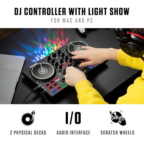Image of DJ Controller & DMX Bundle - DJ Set with Paty Lights, Audio Interface and USB Connectivity - Numark Party Mix II & SoundSwitch Micro DMX Interface