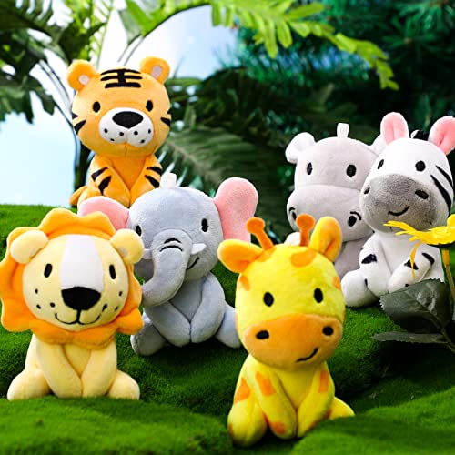6 Pcs Mini Stuffed Forest Animals Jungle Bulk Plush Animal Toys 4 Inch Cute Plush Elephant Lion Giraffe For Baby Shower Christmas Birthday Gift Stuffer Animal Themed Party Decoration #TOP2