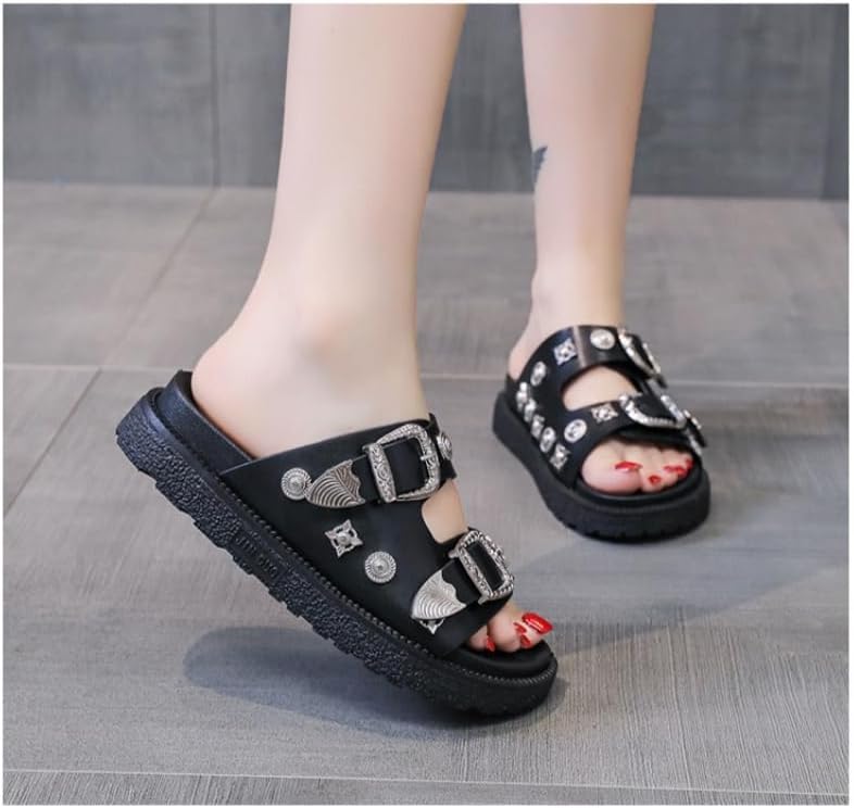 Lady's slippers, metal-decorated thick-soled casual flip-flops, beach large-sized flip-flops