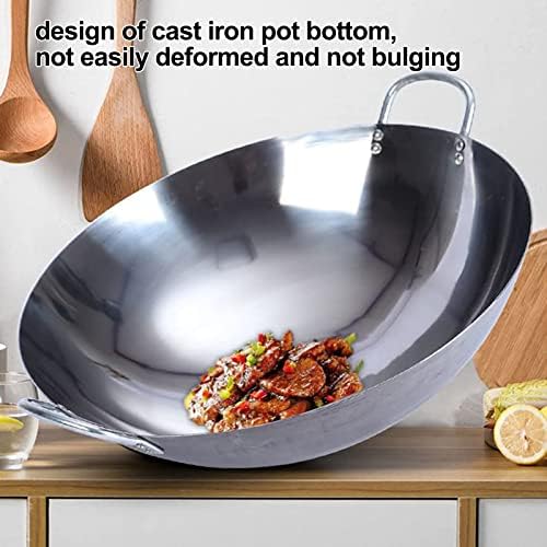 Stainless Steel Wok with Lid, Thickened Double-Ear Non-Stick Wok & Stir Fry Pan Uncoated Chinese Round Bottom Wok for Gas Stoves,40cm ()