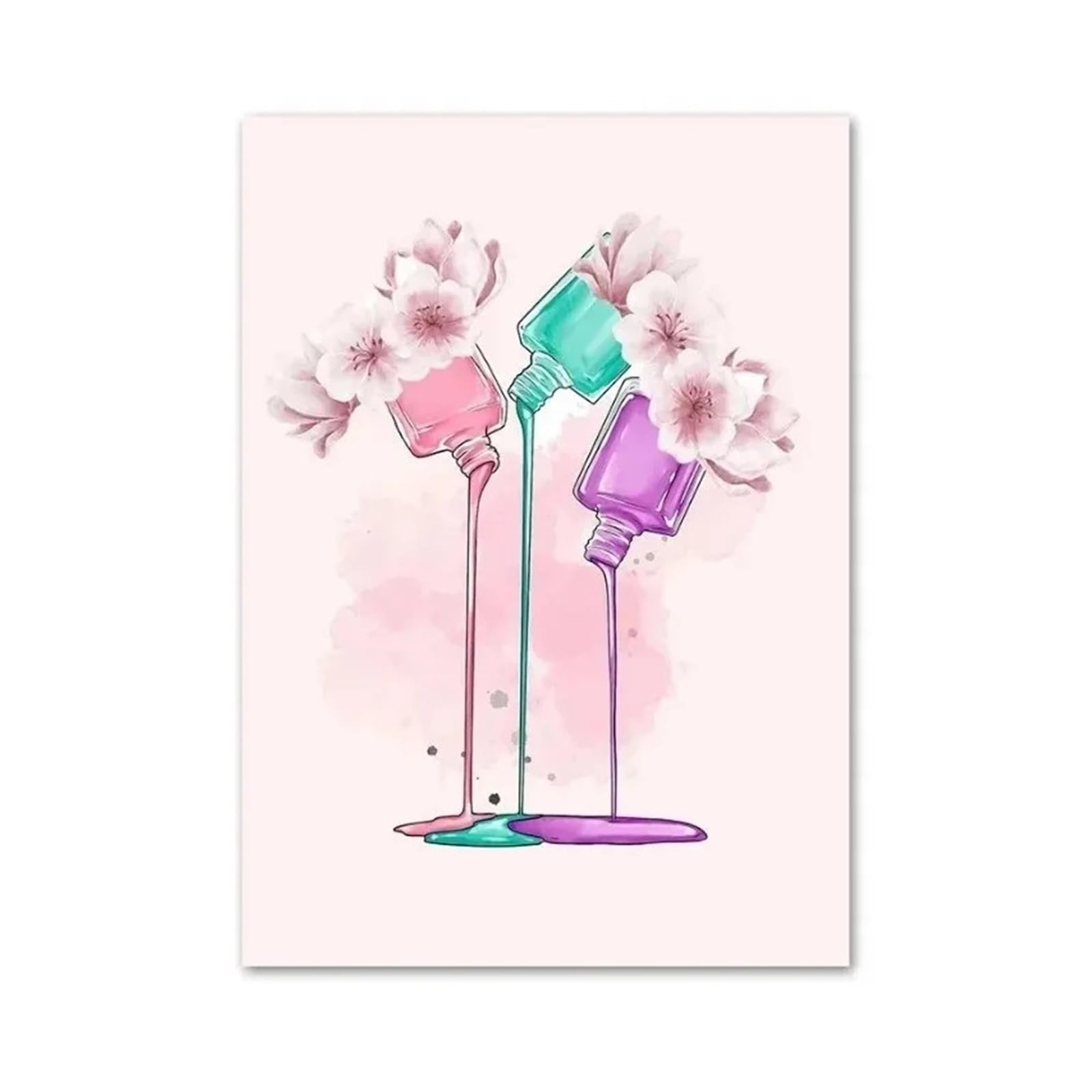 Xenite Girls A Wall Rt Canvas Prints Canvas Painting Pink Flower Nail Polish Salon Fashion Poster Nordic Wall Rt Print Bstract Pictures For Living Room Decor(,40X50cm)