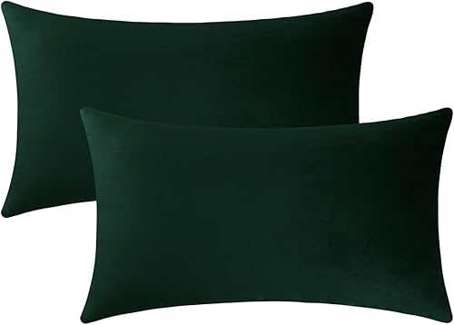 Jeneoo Juego de 2 fundas de almohada decorativas de terciopelo suave y cómodo para sofá lumbar (verde militar, 12 x 20 pulgadas)