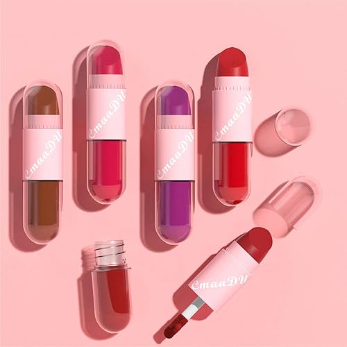Miniatura 6 de evpct Lápiz labial mate 2 en 1 y larga duración, a prueba de manchas, brillo de labios, juego de 3 piezas para mujer, color rojo rubí oscuro, beige,